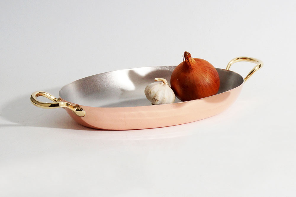 KAP-Tinned Copper Oval pan with brass handles