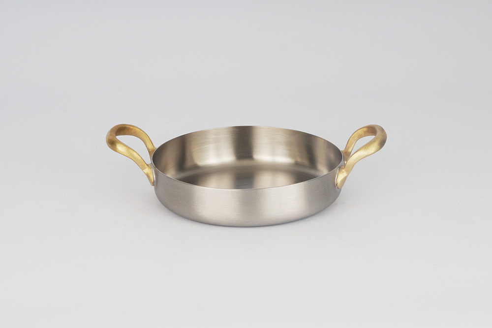 KAP - Cylindrical Pan With Brass Handles- Brushed Aluminum