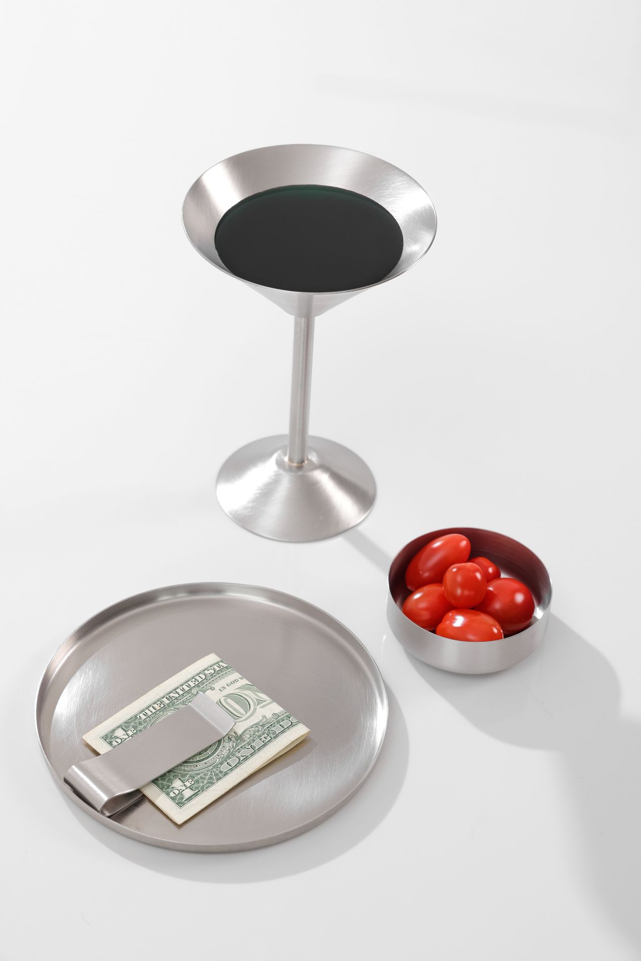 KAP-Stainless Steel conical cocktail cup with bill plate and relish bowl